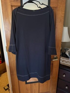 Navy Stitch-Detail Shift Dress with hidden pockets